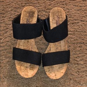 Lucky Brand Black Slide On Cork Wedges
